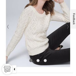 WHBM pearl embellished off white sweater LIKE NEW size xs